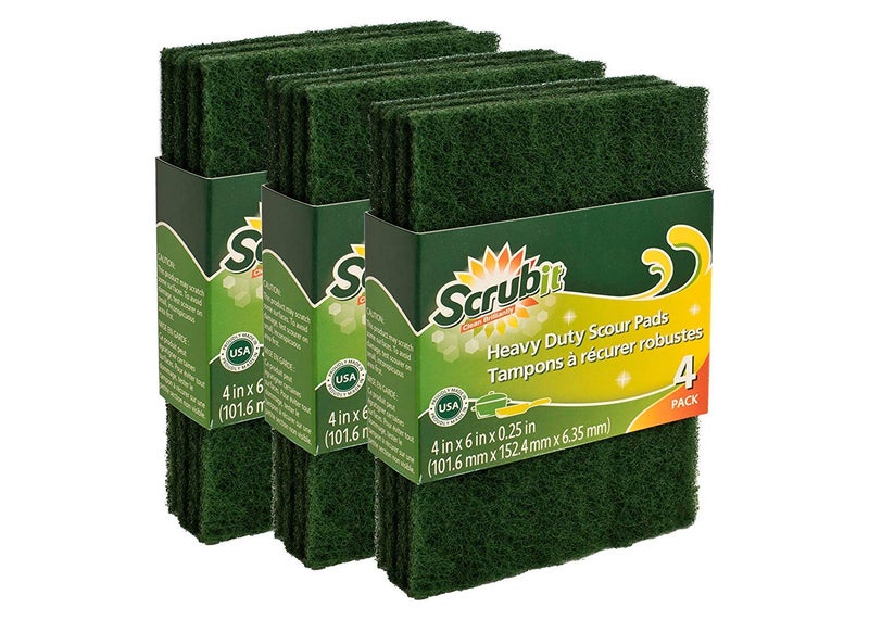 SCRUBIT Scouring Pads - Heavy Duty Household Cleaning Scrubber with Non-Scratch Anti-Grease Technology - Reusable Scrubbing Pads - Green, 12 Pack - Image 1